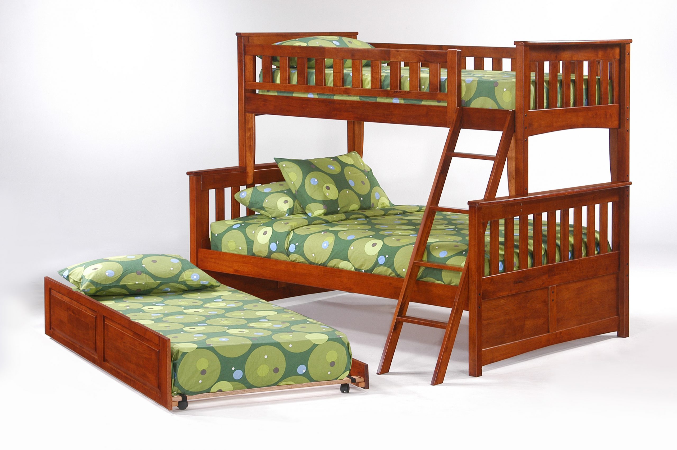 Ginger Twin Full Bunk Cherry w Cinnamon Trundle Bed open (1)